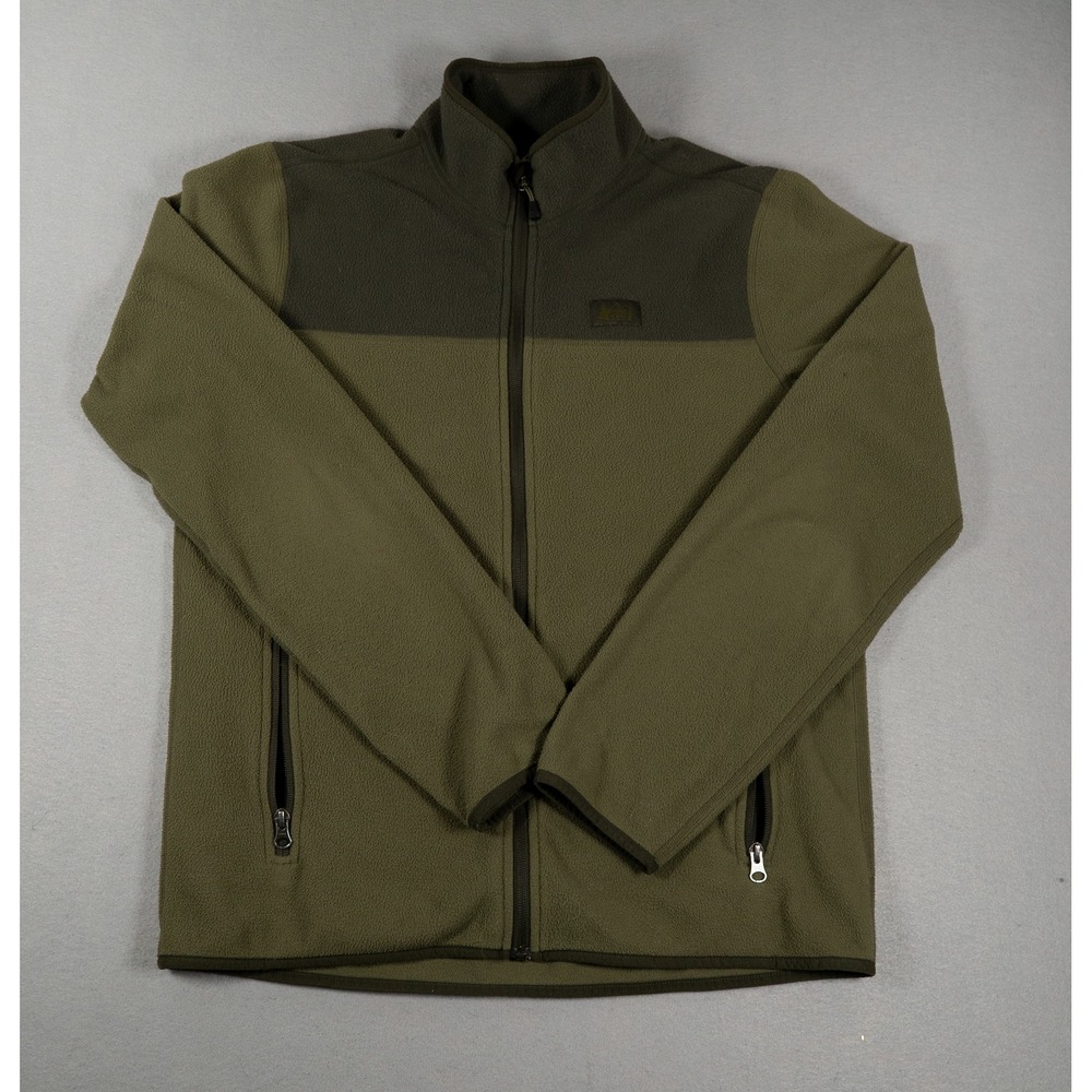 REI Co-op Mens Fleece Jacket Full Zip Colorblock Olive Green Medium Gorpcore